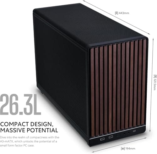 Lian Li A3-mATX-WD-26.3L Micro Form Factor Chassis-No Fans Included-Supports 360mm AIO-Modularity Design-for M-ATX, ITX Motherboard-DAN Cases Collaboration-Wood Front Panel-Black (A3X-WD)