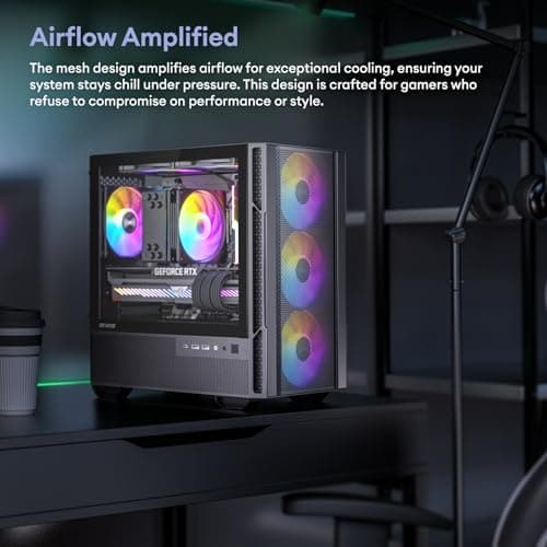 Micro ATX Case, 4 × 120mm ARGB Non-PWM Case Fans Pre-Installed, MATX PC Case, Temper Glass Side Panel, with Type-C, Black, Cypress 3 ARGB