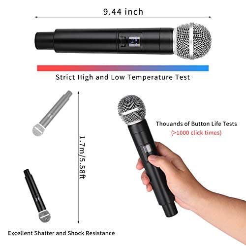 MicrocKing Wireless Microphone System Dynamic Handheld Microphones,150 Ft Operating Range,16 Hours Continuous Use,Ideal for Karaoke, Party, DJ, Church, Wedding, Indoor/Outdoor Activities