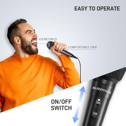 SUDOTACK Karaoke Microphone Wired Handheld: Dynamic Vocal Mic for PA System Speakers AMP with 9.84ft Cable and ON/Off Switch 1/4” Plug for Public Speaking