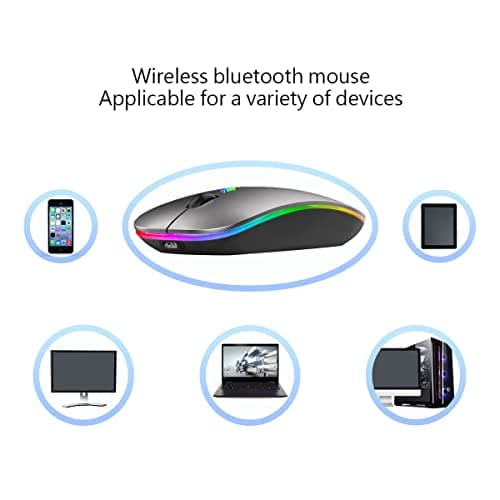Wireless Bluetooth Mouse Rechargeable Laptop Mice with LED Lights Silent Slim Use(BT5.2 and 2.4G Portable USB) Dual Mode Computer Mouse for Laptop/iPad/Tablet/Apple/Computer/Mac (Grey)
