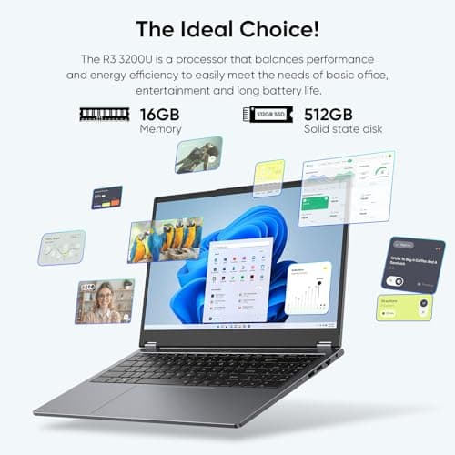 15.6" 2-in-1 Laptop | 16GB DDR4 RAM 512GB Storage | AMD Ryzen 3 3200U (up to 3.5GHz) | AMD Radeon Vega 3 | FHD Touchscreen | Windows 11 Pro | Wi-Fi 5 | BT5.1 | RJ45 | Backlit Keyboard, Gray