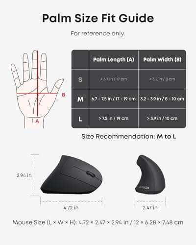 Anker 2.4G Wireless Vertical Ergonomic Optical Mouse for Work, Multi-Device Connectivity, 800/1200 /1600 DPI, 5 Buttons for Laptop, Desktop, PC, MacBook - Black