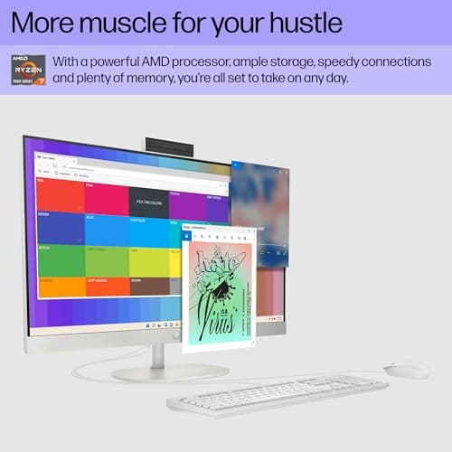 HP 27 inch All-in-One Desktop PC, FHD Display, AMD Ryzen 7 7730U, 32 GB RAM, 1 TB SSD, AMD Radeon Graphics, Windows 11 Home, 27-cr0012 (2024)