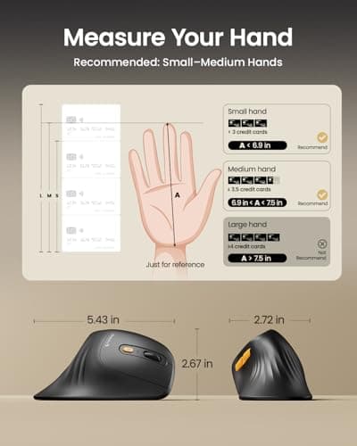 ProtoArc Ergonomic Mouse, EM11 NL Bluetooth Rechargeable Wireless Vertical Mouse, 3 Multi-Device Connectivity for Computer/PC/Laptop, 2.4GHz Optical Mice for Windows, Mac OS, Black