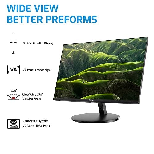 22 Inch Monitor with HDMI VGA Port, 1080P 75Hz Full HD VA LED Ultra Thin Bezel Display, Flicker-Free, Blue Light Filter, Built-in Speakers, Tilt Adjustment