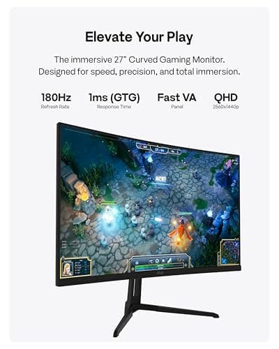 Pixio PXC278 Wave 27 inch 180Hz Refresh Rate QHD 1440p Resolution 1650R Curved Fast VA Panel 1ms GTG Response Time Adaptive Sync HDR Curved Gaming Monitor