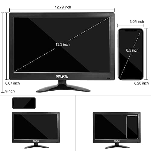 13.3 inch Small PC Monitor 1366x768 Mini LED Monitor with HDMI VGA AV BNC USB Intput, for Fire Stick Computer Xbox Ras pi, Built-in Speaker