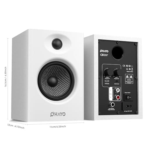 OHAYO 60W Computer Speakers for Gaming and Music, Active Bluetooth 5.3, Stereo 2.0 Speakers for Desktop PC Monitor or Laptop, Surround Sound Speaker, 3.5 mm Aux RCA Input, USB-Powered, 1 Pair, White