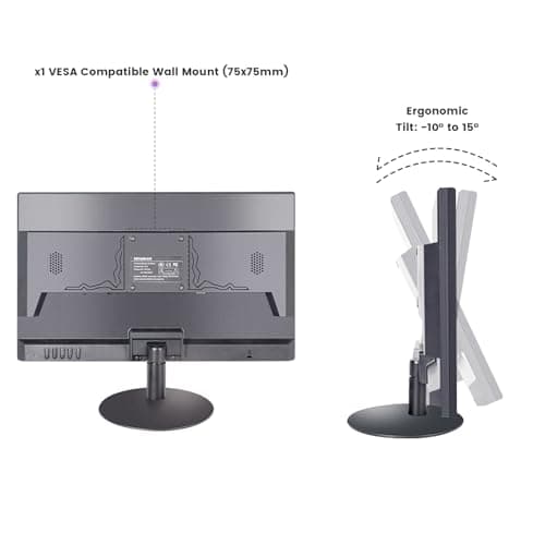 18.5 Inch Touchscreen Monitor HD 1366x768, VESA Wall Mountable, 10-Points Computer Touch Screen PC Display with Type-B HDMI VGA Port, 75Hz Desktop Touch Display, Black