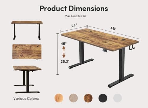 Cubiker Adjustable Desk, 48 x 24 Inch Home Office Desk, Standing Desk with Splice Board, Rustic Brown Desktop