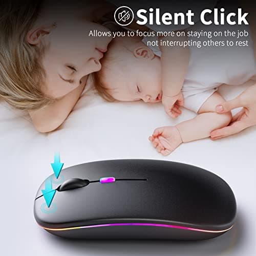 Wireless Bluetooth Mouse – Rechargeable, Silent, Dual Mode (Bluetooth 5.2 & USB) with LED Lights – Portable for Laptop, Desktop, & Tablet(Black)