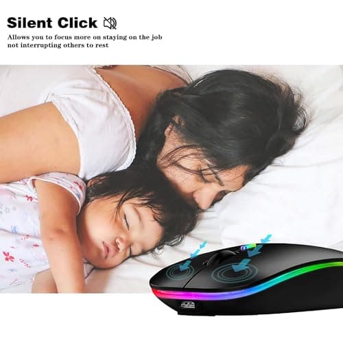 Wireless Bluetooth Mouse Rechargeable Laptop Mice with LED Lights Silent Slim Use(BT5.2 and 2.4G Portable USB) Dual Mode Computer Mouse for Laptop/iPad/Tablet/Apple/Computer/Mac (Black)