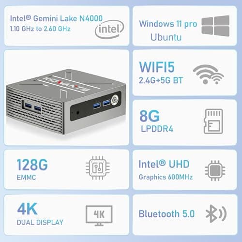 KG1 Mini PC N4000(up to 2.6GHz), Mini Computer 8GB LPDDR4 RAM/128GB eMMC, Mini Desktop Computer Support 4K Dual Display, WiFi 5, BT 5.0, and USB 3.0 (Grey)