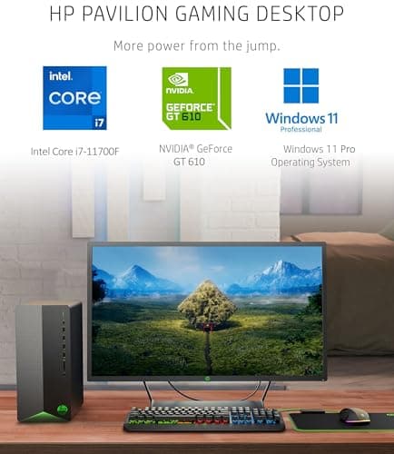 HP Pavilion Desktop Tower Computer, Intel 8-Core i7-11700F up to 4.9GHz, 32GB DDR4 RAM, 1TB PCIe SSD, GeForce GT 610 2GB, WiFi 6, Bluetooth, RJ-45, Type-C, HDMI, KB & Mouse, Windows 11 Pro, WE/PGPY