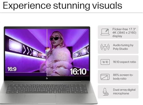 HP Envy 17 AI PC Laptop (17.3" 4K UHD (3840 x 2160), NVIDIA RTX 3050, Intel Core Ultra 7 155U (> i9-12900H), 64GB DDR5, 4TB SSD) for Business, Creator, Designer, IR Webcam, Wi-Fi 7, Win 11 Pro, 2025
