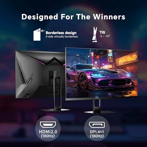 27 Inch Gaming Monitor 180Hz, Full HD 1920x1080 Fast IPS Computer Monitor, DP 1.4 & HDMI 2.1 Ports 1Ms FreeSync Frameless PC Gamer Monitor, HDR, VESA Mount, H27F22