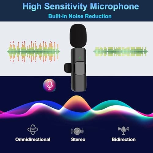 Wireless Lavalier Microphone for iPhone, iPad and Android Devices, Noise Cancelling,Bluetooth Mini Lapel Microphone for YouTube/Vlogging/Live Streaming/Tiktok/Interview