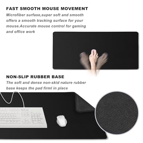 Large Mouse Pad, Desk Mat Office Desk Pad Gaming Mouse Pad with Stitched Edges, 31.5" x 15.7" Mousepad with Non-Slip Waterproof Rubber Base for PC Laptop Desk Home Office Accessories, Black