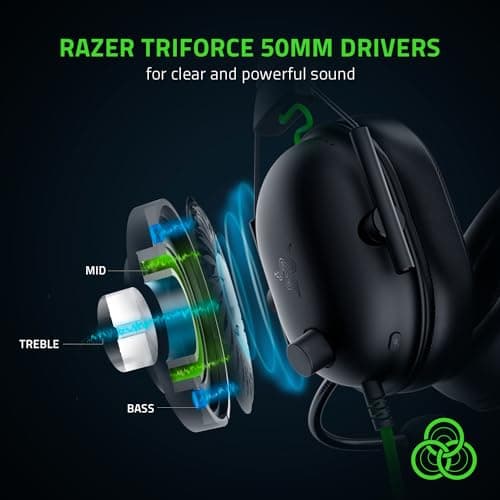 Razer BlackShark V2 X Wired Gaming Headset with 7.1 Surround Sound, 50mm Drivers, Noise Cancelling Mic