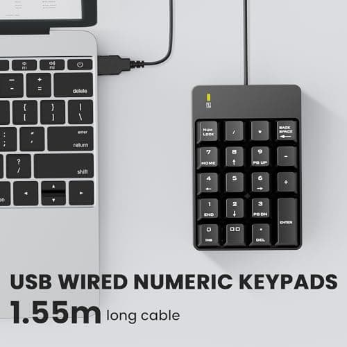Wired Number Pad, USB Numeric Keypad 19 Key Number Keypad Keyboard for Laptop PC Computer Notebook, Big Print Letters - Black