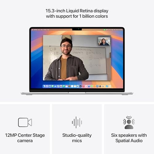 Apple 2025 MacBook Air 15-inch Laptop with M4 chip: Built for Apple Intelligence, 15.3-inch Liquid Retina Display, 16GB Unified Memory, 256GB SSD Storage, 12MP Center Stage Camera, Touch ID; Silver