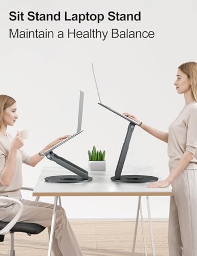 tounee Telescopic Laptop Stand for Desk with 360° Swivel Base, Sit to Stand, Height Adjustable, Portable Riser Holder for Good Posture, Compatible with MacBook Pro, All Laptops 10-17"-Gray