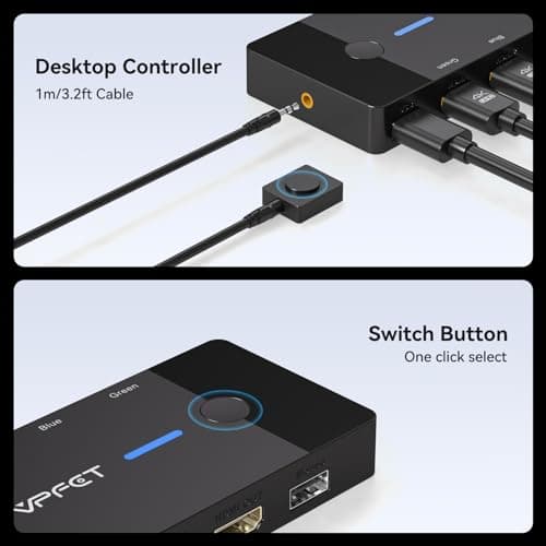 HDMI KVM Switch 1 Monitors 2 Computers 4K@60Hz USB KVM Switches 2 Ports for 2 PC Sharing Single Monitor and Keyboard Mouse with Wired Extend Controller Plug and Play