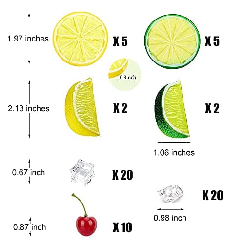 40 Pcs Fake Crushed Ice and Square Ice Rocks,10 Pcs Artificial Fruit Lemon Slices, 4 Pcs Simulation Lemon Blocks and 10 Pcs Lifelike Cherries for Home Kitchen Decoration Photography Prop