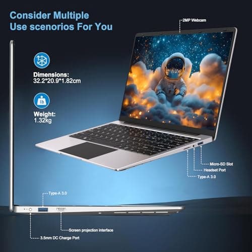 2025 14 Inch Laptop Computer Win 11 8GB+256GB SSD Up to 1TB SSD Expand Laptops N4020 Up to 2.8Ghz DDR4 1080p FHD Dual WiFi BT4.2 with Webcam Screen Projection Function for Business Student--Silver
