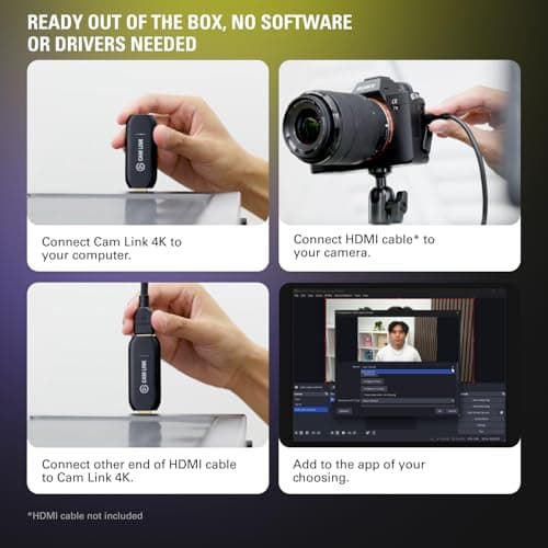 Elgato Cam Link 4K – External Capture Card for DSLR & Camcorder, ActionCam as Webcam, Meet/Stream/Record in 1080p60 or 4K30/4K60, Easy Connect for OBS/Zoom/Discord – HDMI to USB 3.0, PC/Mac/iPad