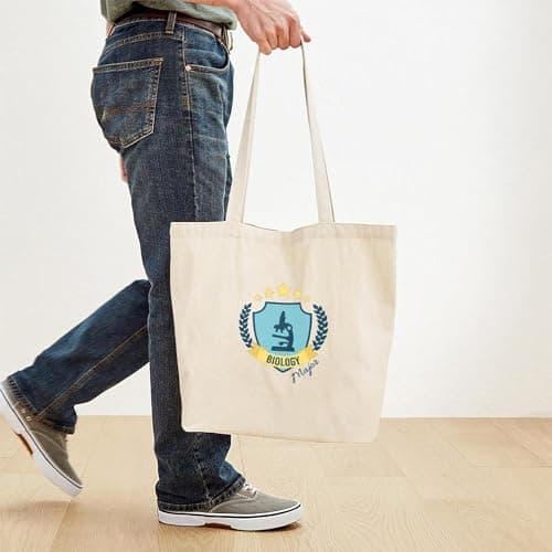 CafePress Biology College Major Science Microscope Shield Em Reusable Natural Beige Canvas Shopping Bag