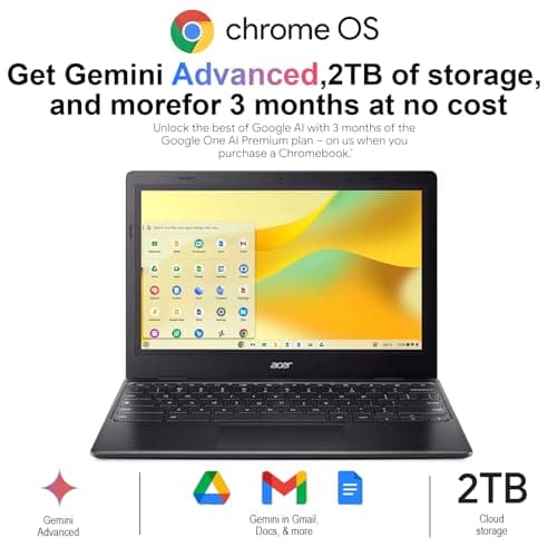 acer 311 Chromebook Laptop, 11.6'' HD IPS Display, 4GB LPDDR4 RAM, 64GB EMMC, Intel Celeron N4500, Intel UHD Graphics, 10 Hours Battery Life, USB3.1，Wi-Fi5, Chrome OS, Black, Warwolf Mouse
