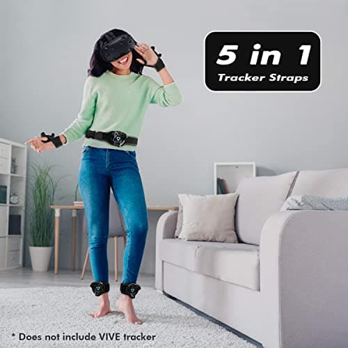 AMVR 5 Pcs VR Tracker Straps Accessories for HTC Vive 3.0, Adjustable Full Body Tracking Belts VR Hand/Foot Band Strap(1 Tracker Belt + 2 Palm Rings + 2 Foot Strings, Vive Tracker NOT Included)