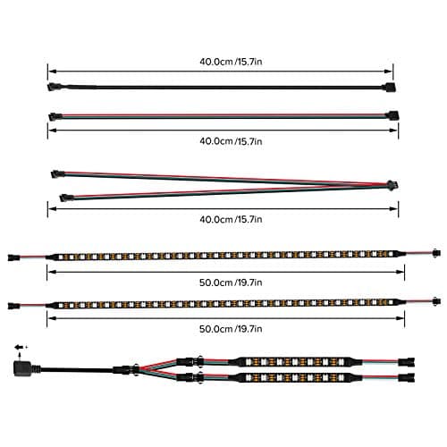 BTF-LIGHTING WS2812B IC PC Light Strip 4PCs 19in Individually Addressable for 5V 3Pin LED Headers for Asus Aura,Gigabyte RGB Fusion, MSI Mystic Light