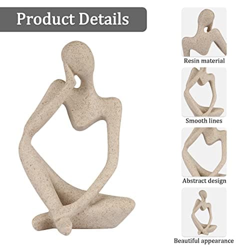 Sandstone Resin Thinker Style Abstract Sculpture Statue Collectible Figurines Home Office Bookshelf Desktop Decor(Small Sandstone,Left)