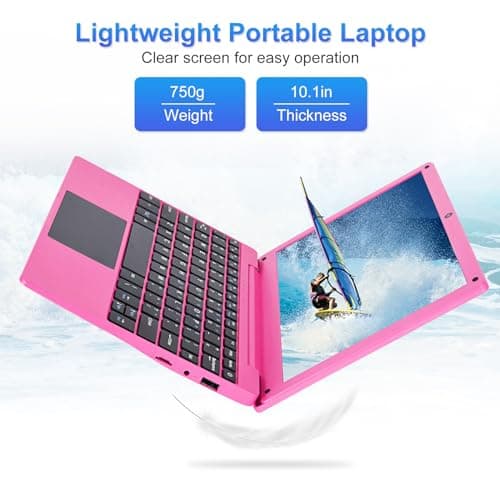 10.1Inch Laptop,Quad-Core Processor with Android 12.0 OS,2GB RAM,64GB EMMC,Built-in Camera, WiFi,USB Interface,Tpye-C Charging for Learning and Entertainment (Pink 2GB+64GB)