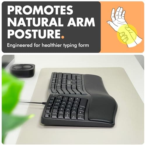 X9 Wired Ergonomic Keyboard with Cushioned Wrist Rest - Type Comfortably Longer - USB Wired Split Keyboard for Laptop, PC & Chrome Computer with 110 Ergo Keys & 5ft Cable