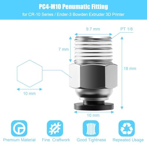 10PCS Premium PC4-M10 Pneumatic Quick Connector Fittings, Bowden Tube Coupler Male Straight PTFE Tube Push for E3D-V6, Bowden Extruder Parts Compatible with Ender-3 and Ender-3 V2 3D Printer