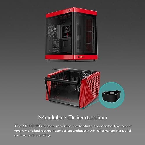 GAMDIAS RGB Tempered Glass Gaming Computer PC Case, 2-Way Standing w/Vertical & Horizontal Orientaton & One-Touch Open, Support up to 420mm AIO, Huge Cable Management & Excellent Airflow NESO P1 BR