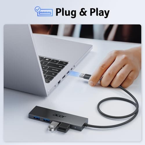Acer USB Hub 4 Ports, Multiple USB 3.0 Hub, USBA Splitter for Laptop with Type C Power Port, Extender for A Port Laptop, PC, Desktop and More (2ft)