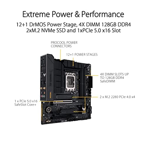 Asus TUF GAMING B760M-PLUS WIFI D4 Intel(13th and 12th Gen)LGA 1700 mATX motherboard,PCIe 5.0,2xPCIe 4.0 M.2 slots,DDR4,WiFi 6,2.5Gb LAN,USB 3.2 Gen 2x2 Type-C,front USB 3.2 Type-C,Thunderbolt (USB4)