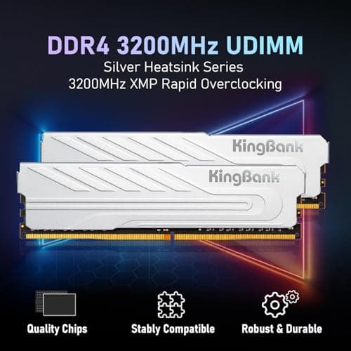 Computer Desktop Memory Ram DDR4 16GB(2x8GB) 3200MHZ CL16 1.35V XMP2.0 Overclocking with Heatsink for PC Gaming/Office/PS,Silver