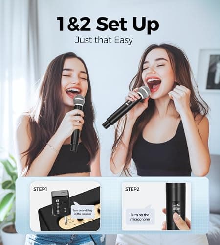 Wireless Microphones, Microphone with One-to-One Chip Connection, 40H Duration, 200 FT Distance Receiving, Rechargeable Receiver, 40H Long Duration, Karaoke Microphone for Singing, Party