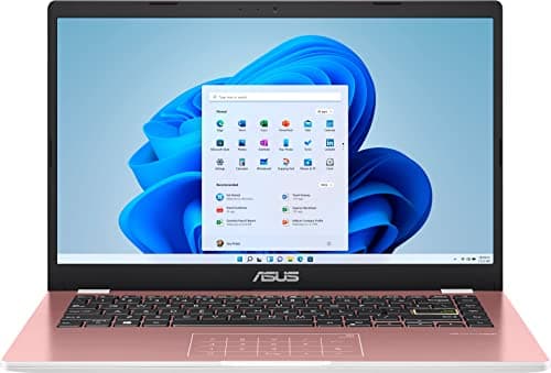 ASUS 2022 14" Thin Light Business Student Laptop Computer, Intel Celeron N4020 Processor, 4GB DDR4 RAM, 320 GB Storage, 12Hours Battery, Webcam, Zoom Meeting, Win11 + 1 Year Office 365, Rose Gold
