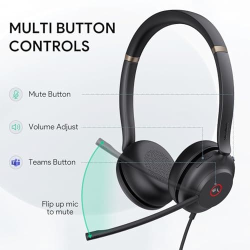 Yealink UH37 USB Headset with Noise Cancelling Microphone,Wired Headset for PC Laptop,Teams Certified,USB-A & USB-C Cable,Works with Zoom and Other Leading UC Platforms