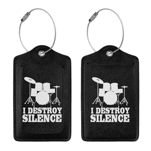 I Destroy Silence Drums Luggage Tag with Name Id Labels Stainless Steel Loop Luggage Tag, for Suitcase Travel Bag 1 PC