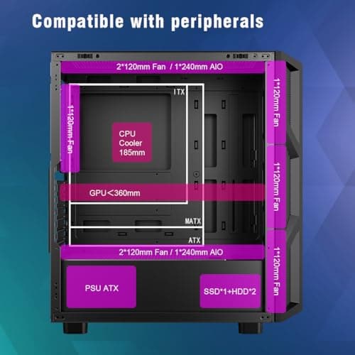RUIX CV103 ATX Mid-Tower PC Case, Pre-Installed 4 x 120mm RGB Fans, RGB Color Lighting, Tempered Glass, USB 3.0, Gaming Computer Case, High-Airflow - Black