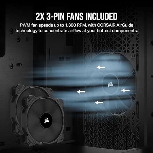 Corsair 3000D AIRFLOW Mid-Tower PC Case – 3-Pin Fans – Four-Slot GPU Support – Fits up to 8x 120mm Fans – High-Airflow Design – Black