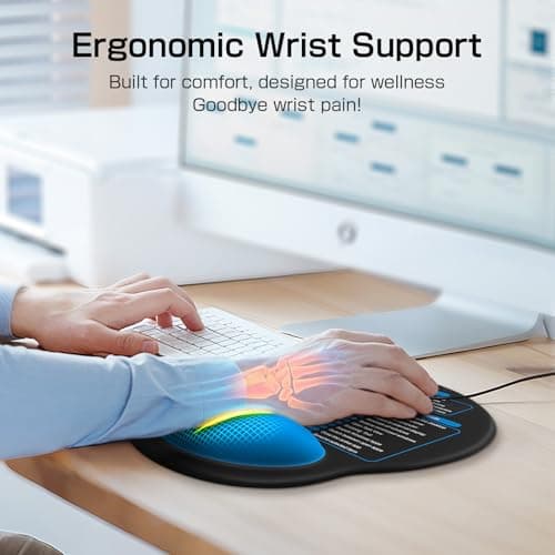 Mouse Pad with Wrist Rest - Ergonomic Memory Foam Support, Small Cute Excel Cheat Sheet Mousepad with Windows & Office Shortcuts, Non-Slip PU Base, for Computer Desk Laptop Travel, Black Blue